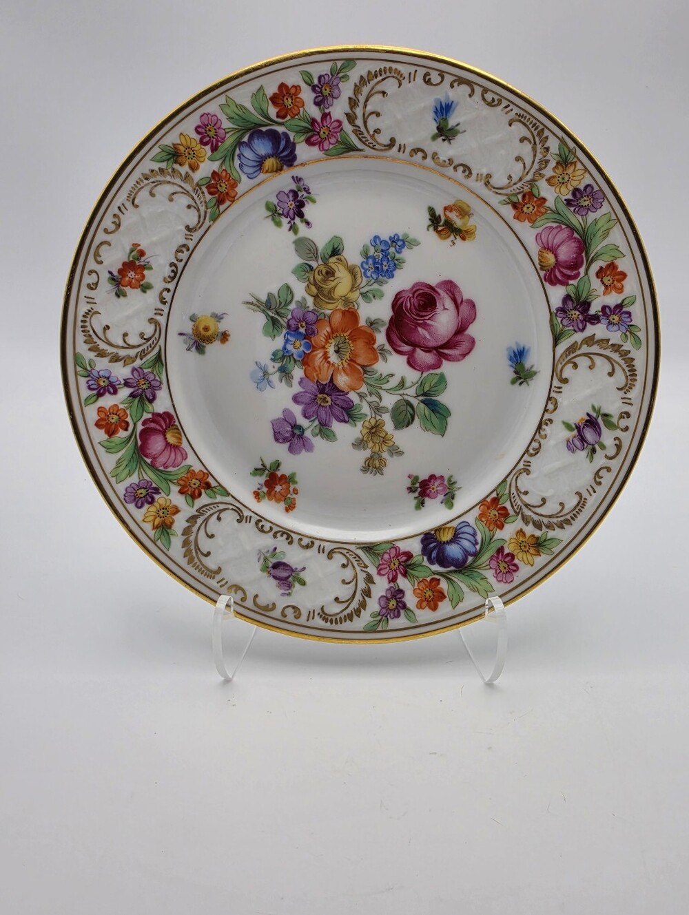 Vintage Schumann Bavaria Dresden Flowers 6.75” Dessert Plate - Antique 1920s